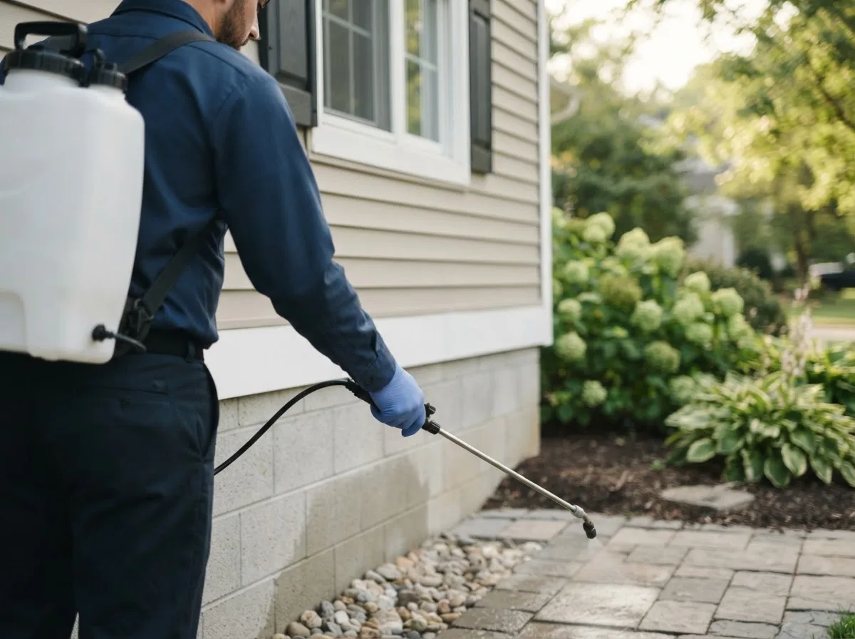 Pest control technician inspecting a home in Cashton, WI